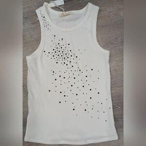 Gilded Intent White Tank Top with Black Dot Pattern